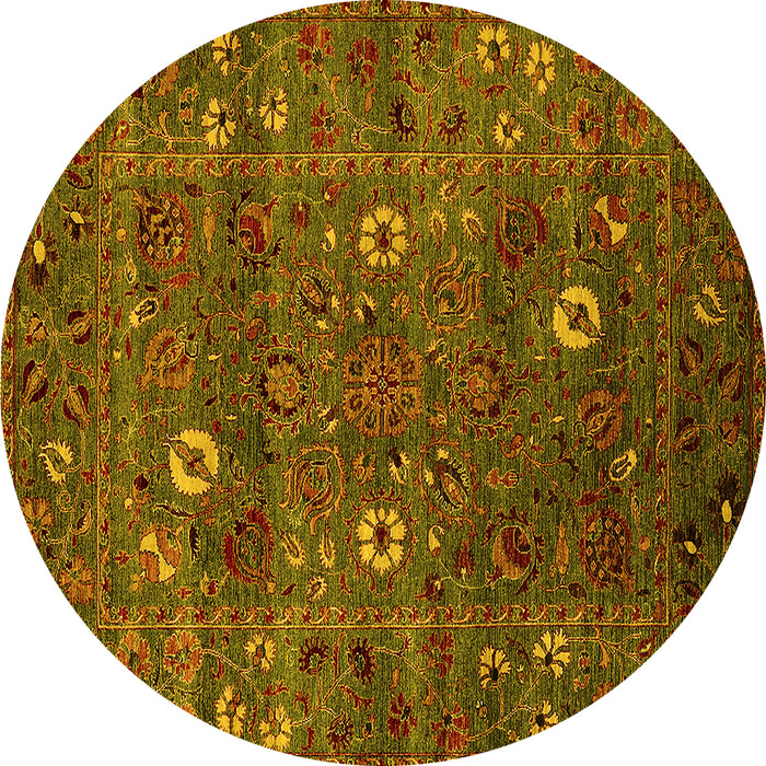 Round Oriental Yellow Traditional Rug, urb2285yw