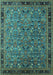 Machine Washable Oriental Turquoise Traditional Area Rugs, wshurb2286turq