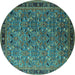 Round Machine Washable Oriental Turquoise Traditional Area Rugs, wshurb2286turq