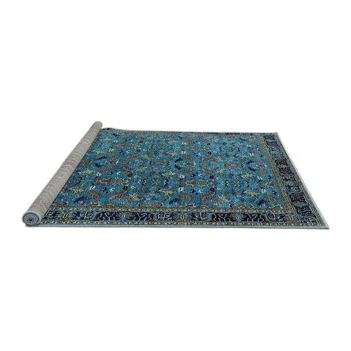 Sideview of Machine Washable Oriental Light Blue Traditional Rug, wshurb2286lblu