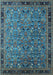 Machine Washable Oriental Light Blue Traditional Rug, wshurb2286lblu