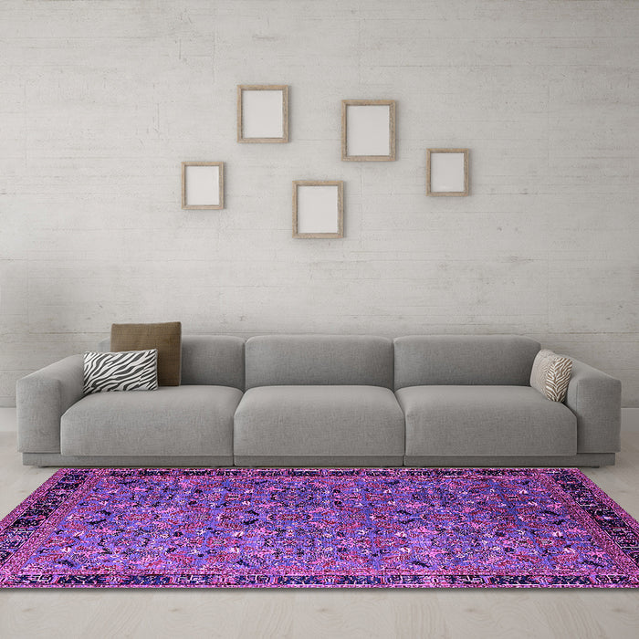 Machine Washable Oriental Purple Traditional Area Rugs in a Living Room, wshurb2286pur