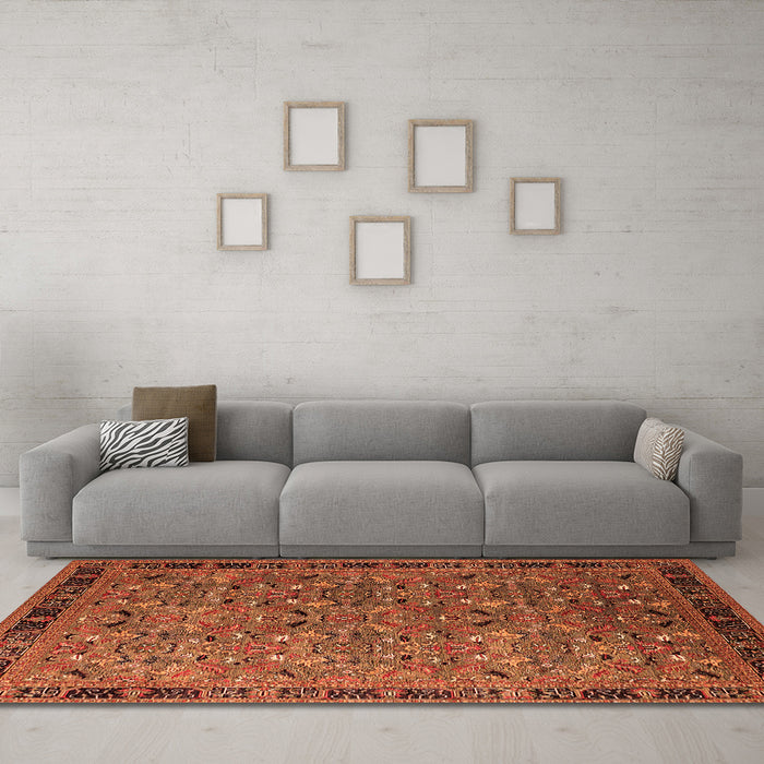 Machine Washable Oriental Orange Traditional Area Rugs in a Living Room, wshurb2286org