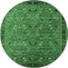 Round Machine Washable Oriental Emerald Green Traditional Area Rugs, wshurb2286emgrn