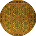 Round Oriental Yellow Traditional Rug, urb2286yw