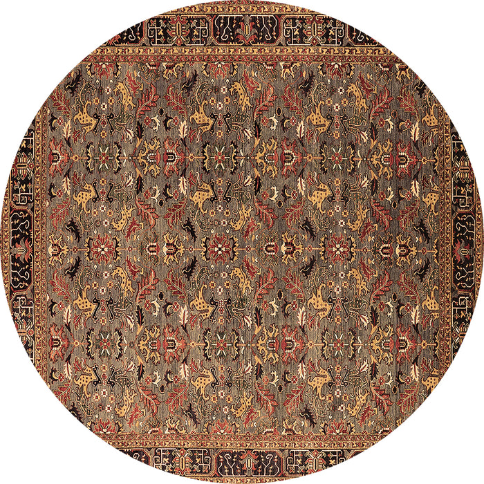 Round Oriental Brown Traditional Rug, urb2286brn