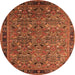 Round Machine Washable Oriental Orange Traditional Area Rugs, wshurb2286org