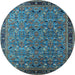 Round Machine Washable Oriental Light Blue Traditional Rug, wshurb2286lblu