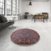 Round Mid-Century Modern Pink Oriental Rug in a Office, urb2286