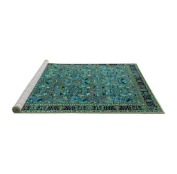 Sideview of Machine Washable Oriental Turquoise Traditional Area Rugs, wshurb2286turq
