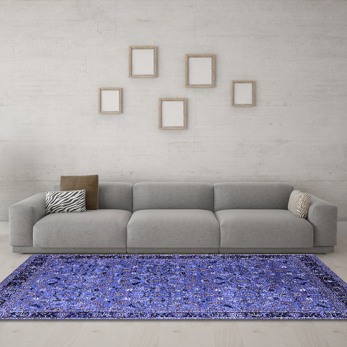 Machine Washable Oriental Blue Traditional Rug in a Living Room, wshurb2286blu