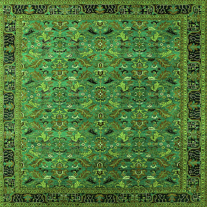 Square Machine Washable Oriental Green Traditional Area Rugs, wshurb2286grn