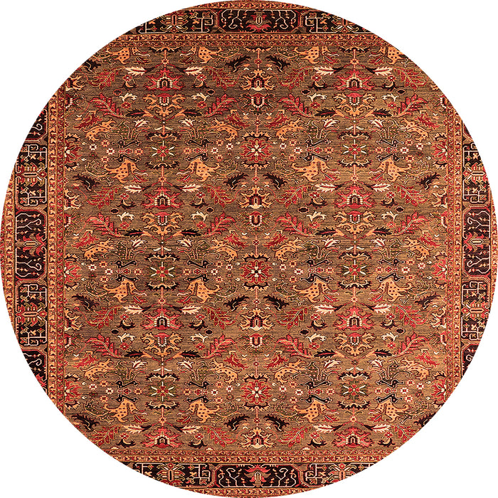 Round Oriental Orange Traditional Rug, urb2286org