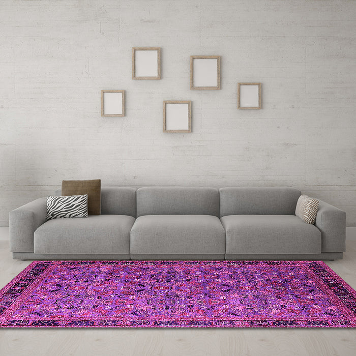 Machine Washable Oriental Pink Traditional Rug in a Living Room, wshurb2286pnk