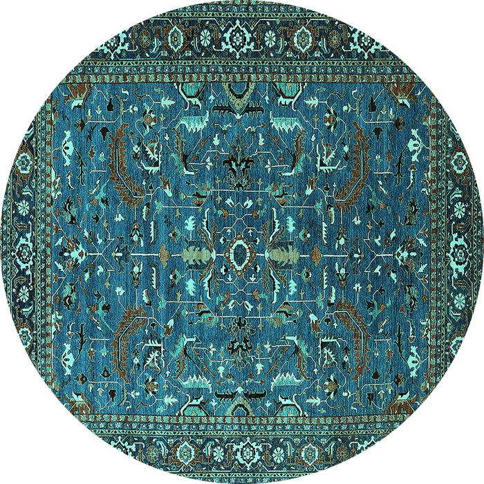 Round Oriental Turquoise Traditional Rug, urb2287turq