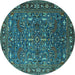 Round Oriental Turquoise Traditional Rug, urb2287turq