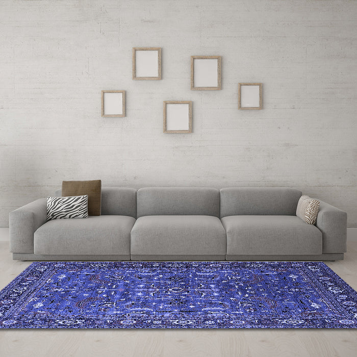 Machine Washable Oriental Blue Traditional Rug in a Living Room, wshurb2287blu