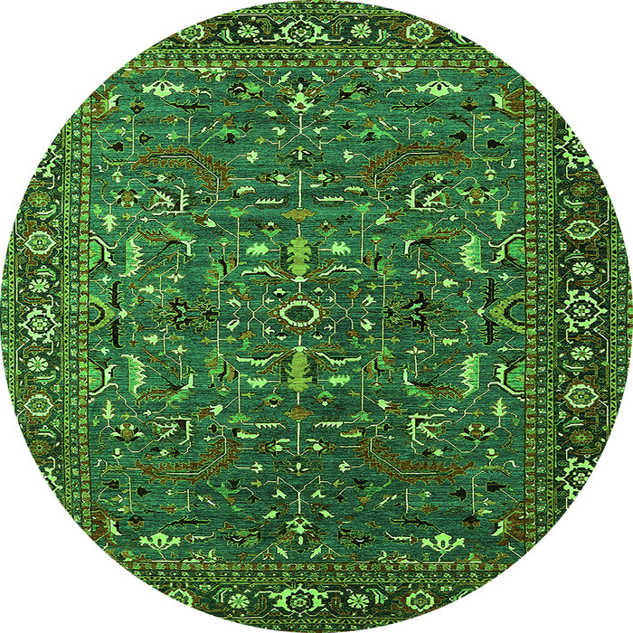 Round Machine Washable Oriental Green Traditional Area Rugs, wshurb2287grn