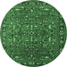 Round Machine Washable Oriental Emerald Green Traditional Area Rugs, wshurb2287emgrn