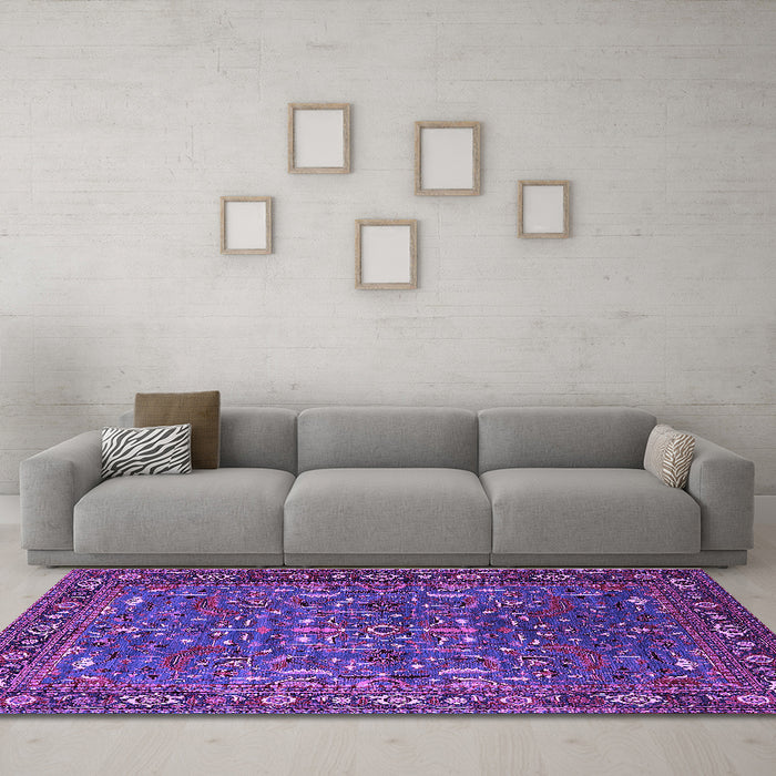 Machine Washable Oriental Purple Traditional Area Rugs in a Living Room, wshurb2287pur