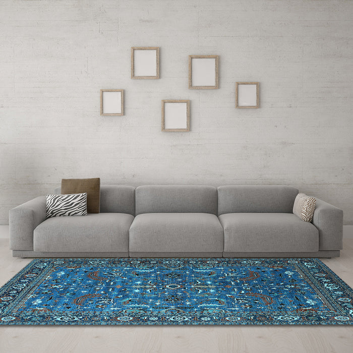 Machine Washable Oriental Light Blue Traditional Rug in a Living Room, wshurb2287lblu