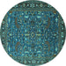 Round Machine Washable Oriental Turquoise Traditional Area Rugs, wshurb2287turq