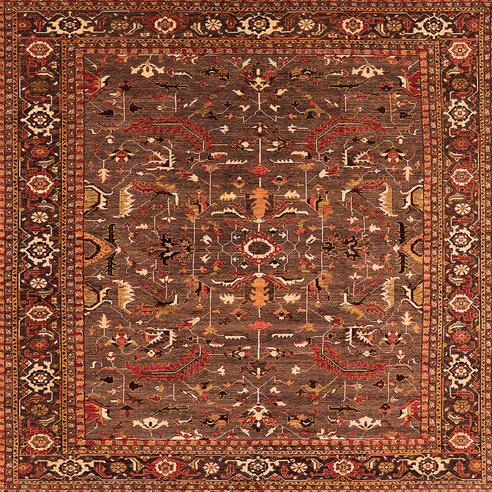 Square Machine Washable Oriental Orange Traditional Area Rugs, wshurb2287org
