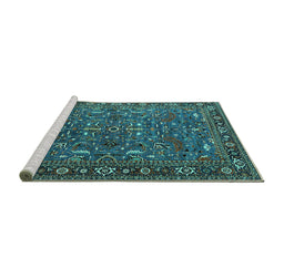 Sideview of Machine Washable Oriental Turquoise Traditional Area Rugs, wshurb2287turq