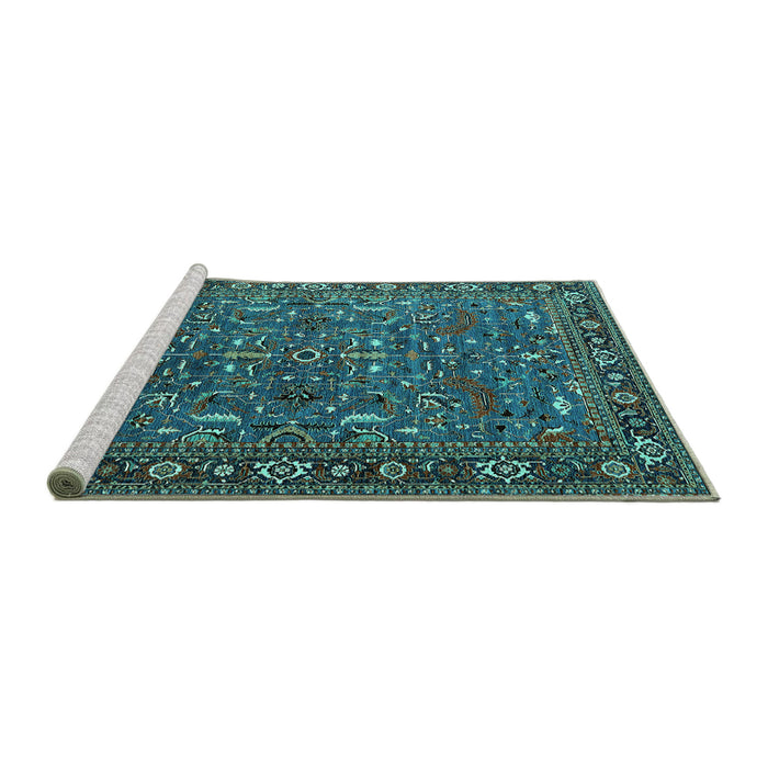Sideview of Machine Washable Oriental Turquoise Traditional Area Rugs, wshurb2287turq