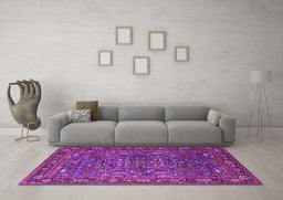 Machine Washable Oriental Pink Traditional Rug in a Living Room, wshurb2287pnk