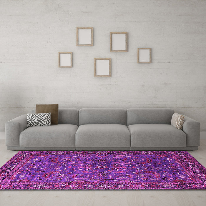 Machine Washable Oriental Pink Traditional Rug in a Living Room, wshurb2287pnk