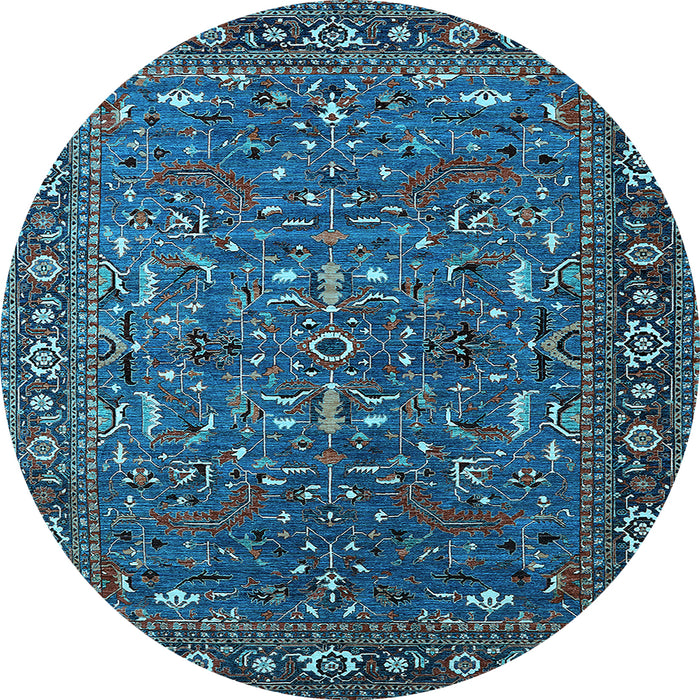 Round Machine Washable Oriental Light Blue Traditional Rug, wshurb2287lblu