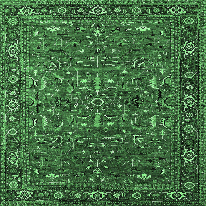 Square Machine Washable Oriental Emerald Green Traditional Area Rugs, wshurb2287emgrn