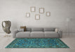 Machine Washable Oriental Turquoise Traditional Area Rugs in a Living Room,, wshurb2287turq