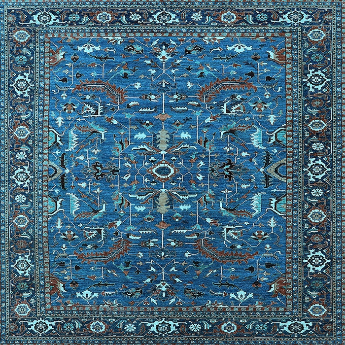 Square Machine Washable Oriental Light Blue Traditional Rug, wshurb2287lblu