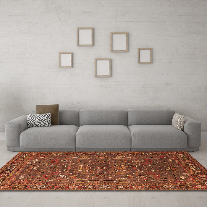 Machine Washable Oriental Orange Traditional Area Rugs in a Living Room, wshurb2287org