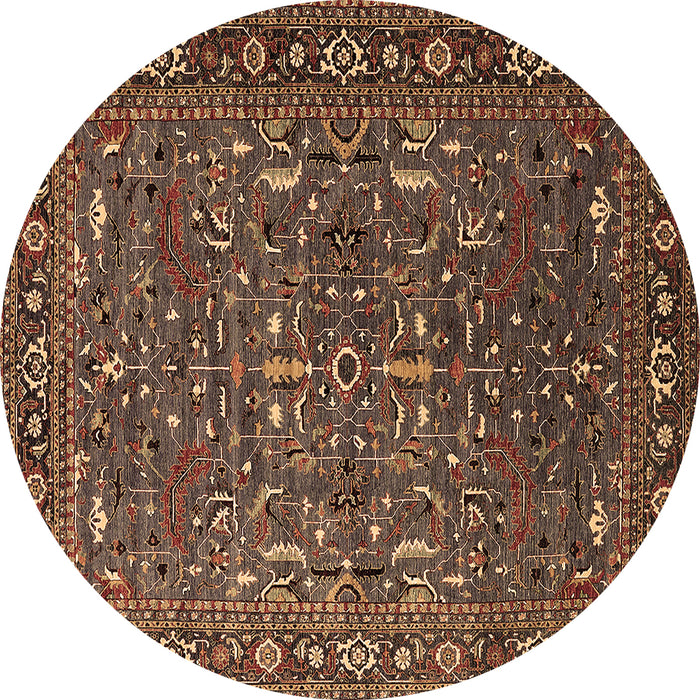 Round Machine Washable Oriental Brown Traditional Rug, wshurb2287brn