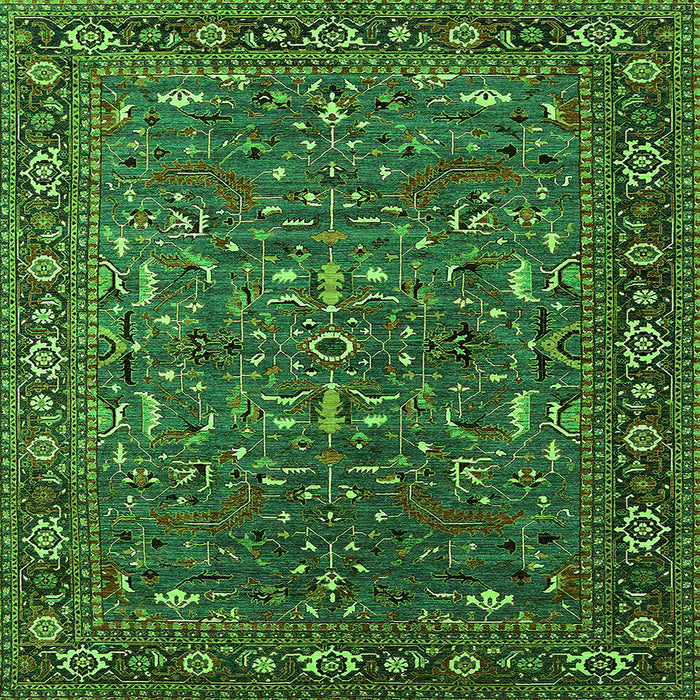 Square Machine Washable Oriental Green Traditional Area Rugs, wshurb2287grn