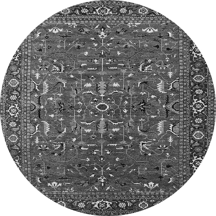 Round Machine Washable Oriental Gray Traditional Rug, wshurb2287gry