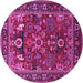 Round Machine Washable Oriental Pink Industrial Rug, wshurb2288pnk