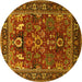 Round Machine Washable Oriental Yellow Industrial Rug, wshurb2288yw