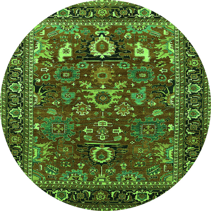 Round Machine Washable Oriental Green Industrial Area Rugs, wshurb2288grn