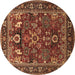 Round Machine Washable Oriental Brown Industrial Rug, wshurb2288brn