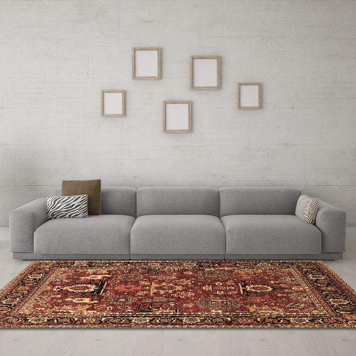 Machine Washable Oriental Brown Industrial Rug in a Living Room,, wshurb2288brn