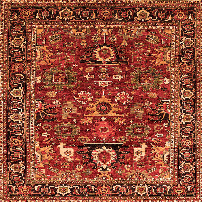 Square Machine Washable Oriental Orange Industrial Area Rugs, wshurb2288org