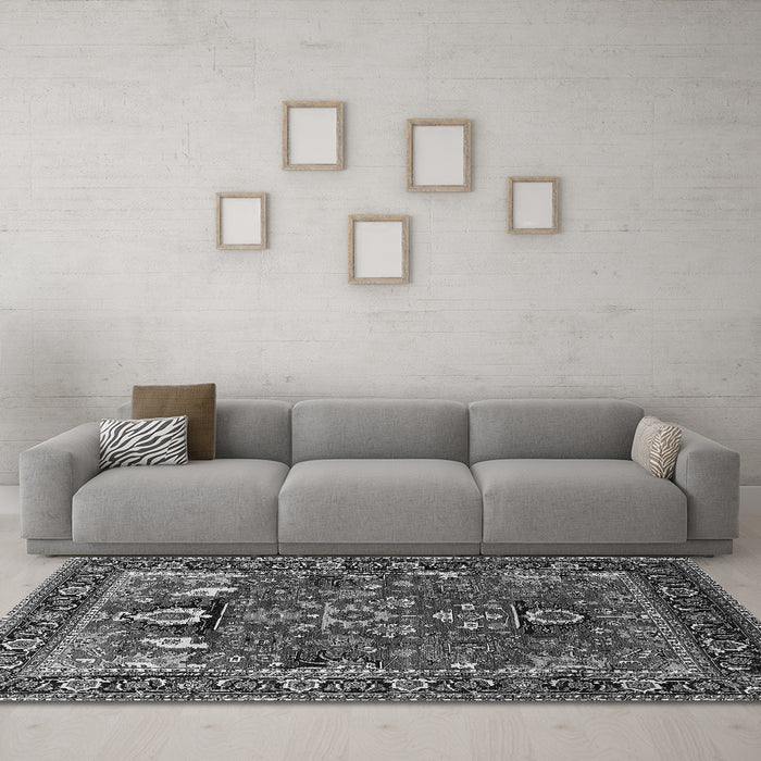 Machine Washable Oriental Gray Industrial Rug in a Living Room,, wshurb2288gry