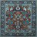 Square Machine Washable Oriental Light Blue Industrial Rug, wshurb2288lblu