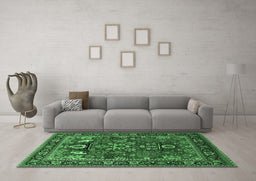 Machine Washable Oriental Emerald Green Industrial Area Rugs in a Living Room,, wshurb2288emgrn