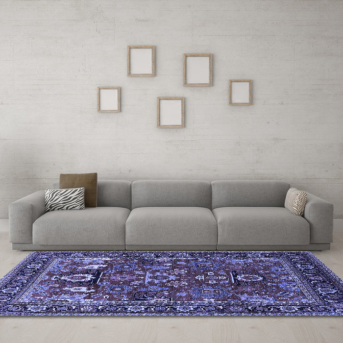 Machine Washable Oriental Blue Industrial Rug in a Living Room, wshurb2288blu