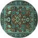 Round Machine Washable Oriental Turquoise Industrial Area Rugs, wshurb2288turq